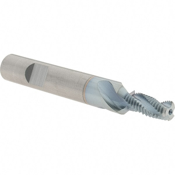 Emuge - 5/16-24, 0.26" Cutting Diam, 3 Flute, Solid Carbide Helical Flute Thread Mill - Internal Thread, 0.644" LOC, 2.913" OAL, 10mm Shank Diam - Exact Tooling