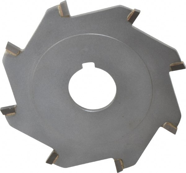Made in USA - 4" Diam x 1/8" Blade Thickness x 1" Arbor Hole Diam, 8 Tooth Slitting and Slotting Saw - Arbor Connection, Right Hand, Uncoated, Carbide-Tipped, Contains Keyway - Exact Tooling