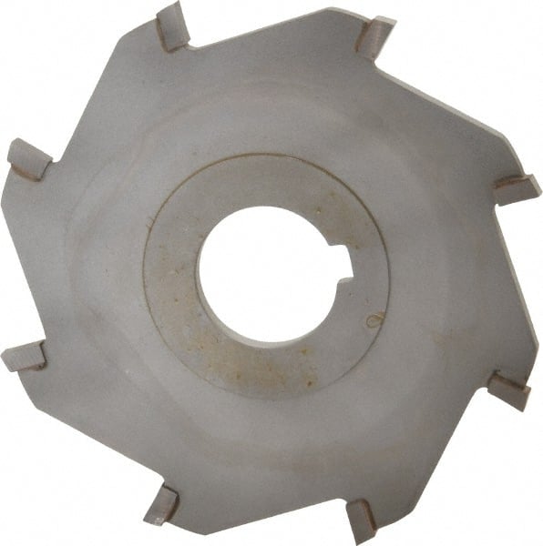 Made in USA - 4" Diam x 3/16" Blade Thickness x 1" Arbor Hole Diam, 8 Tooth Slitting and Slotting Saw - Arbor Connection, Right Hand, Uncoated, Carbide-Tipped, Contains Keyway - Exact Tooling