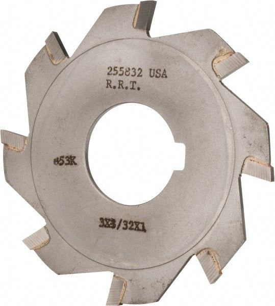 Made in USA - 3" Diam x 3/32" Blade Thickness x 1" Arbor Hole Diam, 8 Tooth Slitting and Slotting Saw - Arbor Connection, Right Hand, Uncoated, Carbide-Tipped, Contains Keyway - Exact Tooling
