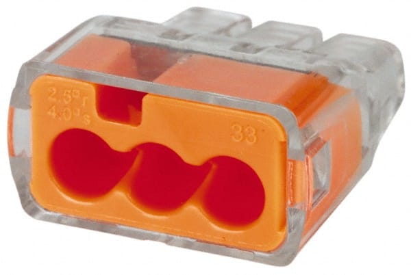 Ideal - 3 Port, 18 to 12 AWG Compatible, Push-In Wire Connector - 0.78" OAL x 0.69" OAW x 0.38" OAH, Orange - Exact Tooling