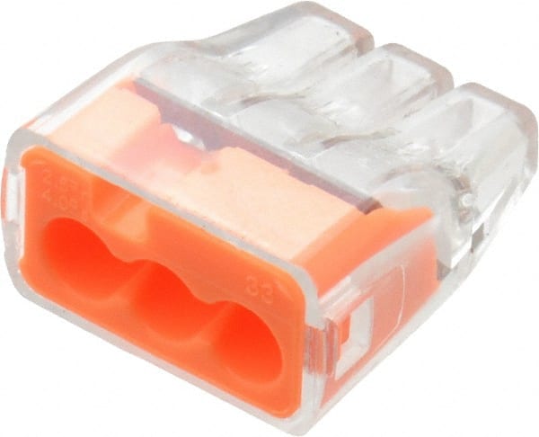 Ideal - 3 Port, 18 to 12 AWG Compatible, Push-In Wire Connector - 0.78" OAL x 0.69" OAW x 0.38" OAH, Orange - Exact Tooling