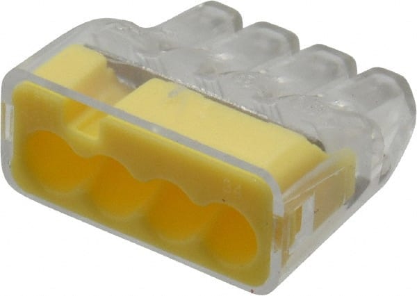 Ideal - 4 Port, 18 to 12 AWG Compatible, Push-In Wire Connector - 0.78" OAL x 0.82" OAW x 0.38" OAH, Yellow - Exact Tooling