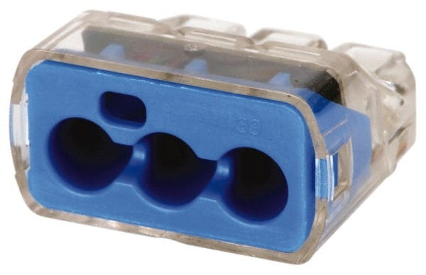 Ideal - 3 Port, 14 to 10 AWG Compatible, Push-In Wire Connector - 0.78" OAL x 0.086" OAW x 0.45" OAH, Blue - Exact Tooling