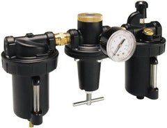 Parker - 1" NPT Port Heavy Duty 3 Piece Filter-Regulator-Lubricator FRL Unit - Metal Bowl, 240 SCFM, 250 Max psi, 13" High, Automatic Drain - Exact Tooling