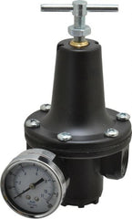 Parker - 1/2 NPT Port, 300 CFM, Zinc Heavy-Duty T-Handle Regulator - 2 to 125 psi Range, 300 Max psi Supply Pressure, 1/4" Gauge Port Thread, 3-1/2" Wide x 6-3/4" High - Exact Tooling