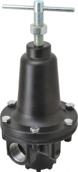 Parker - 1 NPT Port, 500 CFM, Zinc Heavy-Duty T-Handle Regulator - 2 to 125 psi Range, 300 Max psi Supply Pressure, 1/4" Gauge Port Thread, 4.38" Wide x 10" High - Exact Tooling
