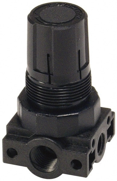 Parker - 3/8 NPT Port, Plastic Miniature Regulator - 0 to 60 psi Range, 150 Max psi Supply Pressure, 1/4" Gauge Port Thread, 2.06" Wide x 3.43" High - Exact Tooling