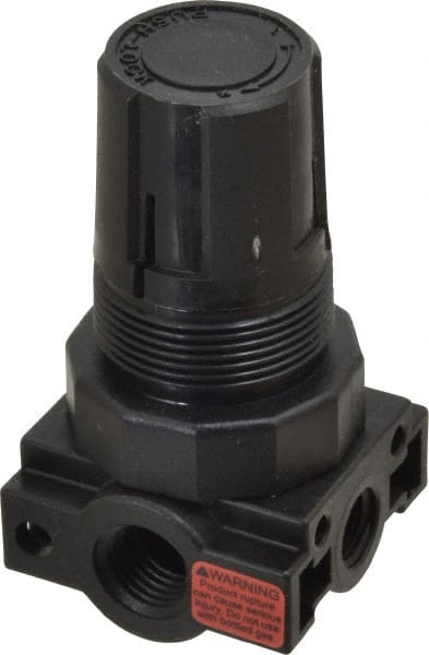 Parker - 1/4 NPT Port, Plastic Miniature Regulator - 0 to 125 psi Range, 150 Max psi Supply Pressure, 1/8" Gauge Port Thread, 1.6" Wide x 3.1" High - Exact Tooling