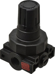 Parker - 1/4 NPT Port, Plastic Miniature Regulator - 0 to 60 psi Range, 150 Max psi Supply Pressure, 1/4" Gauge Port Thread, 2.06" Wide x 3.43" High - Exact Tooling