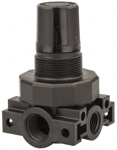 Parker - 3/8 NPT Port, Plastic Miniature Regulator - 0 to 125 psi Range, 150 Max psi Supply Pressure, 1/4" Gauge Port Thread, 2.06" Wide x 3.43" High - Exact Tooling