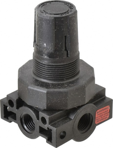 Parker - 1/4 NPT Port, Plastic Miniature Regulator - 0 to 60 psi Range, 150 Max psi Supply Pressure, 1/4" Gauge Port Thread, 2.06" Wide x 3.43" High - Exact Tooling