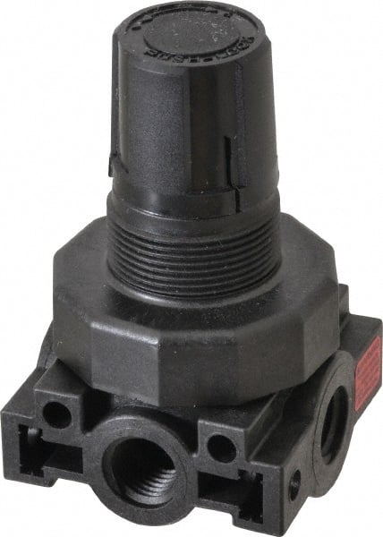 Parker - 1/4 NPT Port, Plastic Miniature Regulator - 0 to 125 psi Range, 150 Max psi Supply Pressure, 1/4" Gauge Port Thread, 2.06" Wide x 3.43" High - Exact Tooling