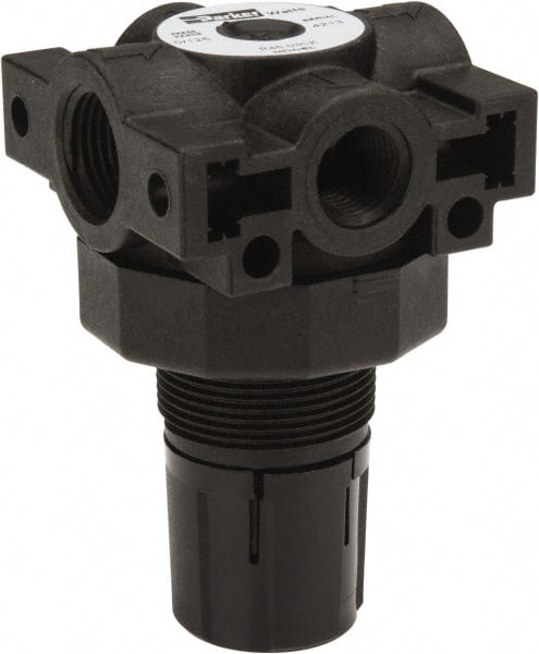 Parker - 3/8 NPT Port, Plastic Miniature Regulator - 0 to 125 psi Range, 150 Max psi Supply Pressure, 1/4" Gauge Port Thread, 2.06" Wide x 3.43" High - Exact Tooling