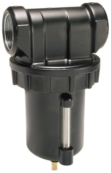 Parker - 1" Port, 8.8" High x 4.9" Wide Heavy Duty Filter with Zinc Bowl, Manual Drain - 240 SCFM, 250 Max psi, 150°F Max Temp, 16 oz Bowl Capacity - Exact Tooling