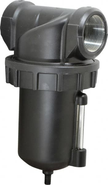 Parker - 1-1/2" Port, 9.45" High x 4.9" Wide Heavy Duty Filter with Zinc Bowl, Automatic Drain - 450 SCFM, 250 Max psi, 150°F Max Temp, 16 oz Bowl Capacity - Exact Tooling