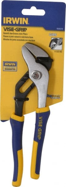Irwin - 8" OAL, 1-1/4" Jaw Length, Groove Joint Pliers - Smooth Jaw, Smooth Head, ProTouch Handles - Exact Tooling