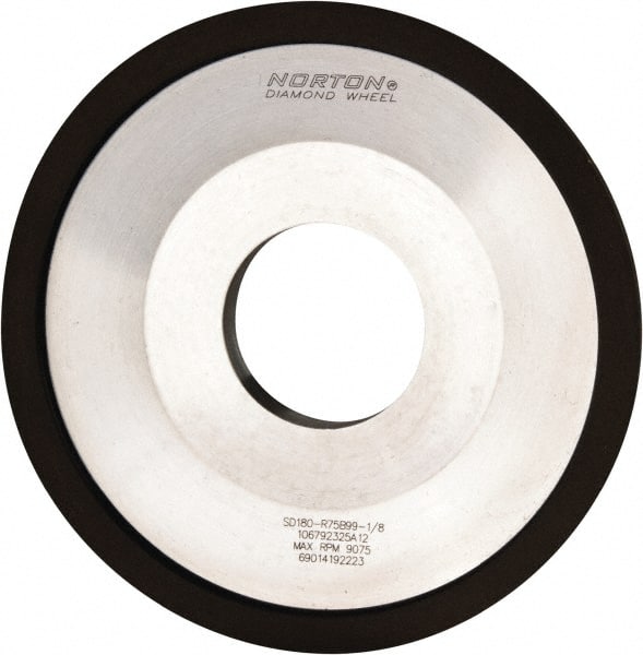 Norton - 4" Diam, 1-1/4" Hole Size, 1/2" Overall Thickness, 180 Grit, Type 12 Tool & Cutter Grinding Wheel - Very Fine Grade, Diamond, Resinoid Bond - Exact Tooling