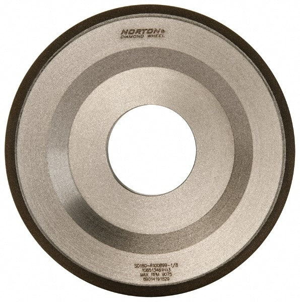 Norton - 4" Diam, 1-1/4" Hole Size, 1/2" Overall Thickness, 180 Grit, Type 12 Tool & Cutter Grinding Wheel - Very Fine Grade, Diamond, Resinoid Bond - Exact Tooling