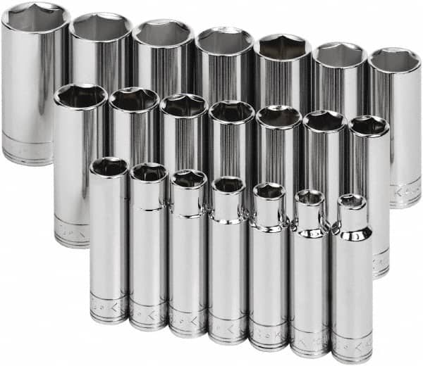SK - 21 Piece 1/2" Drive Deep Socket Set - 6 Points, 10 to 32mm, Metric Measurement Standard - Exact Tooling