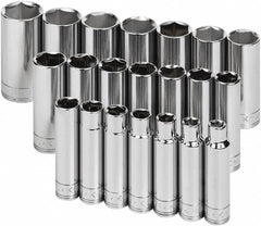 SK - 21 Piece 1/2" Drive Deep Socket Set - 6 Points, 10 to 32mm, Metric Measurement Standard - Exact Tooling