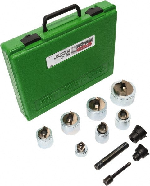 Greenlee - 12 Piece, .885 to 2.416" Punch Hole Diam, Power Knockout Set - Round Punch, 10 Gage Stainless Steel - Exact Tooling