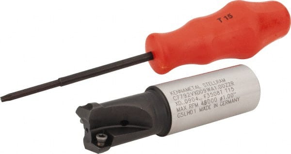 Kennametal - 1" Cutting Diam, 1" Shank Diam, Weldon Flat Indexable Copy End Mill - 2 Inserts, XDLT0904 Insert, C7792VXD09WA1.00Z02R Toolholder - Exact Tooling