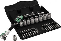 Wera - 3/8" Drive Standard Socket Set - 6 Points, 8 to 19mm, T15 to T40 Torx, Metric Measurement Standard - Exact Tooling