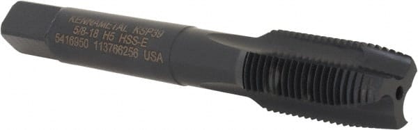 Kennametal - 5/8-18, 3 Flute, Oxide Finish, Vanadium High Speed Steel Spiral Point Tap - Plug Chamfer, Right Hand Thread, 3-13/16" OAL, 27.7mm Thread Length, 12.19mm Shank Diam, 2B Class of Fit, Series GOtap - Exact Tooling