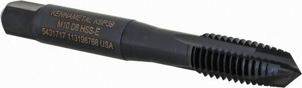 Kennametal - M10x1.50, 3 Flute, Oxide Finish, Vanadium High Speed Steel Spiral Point Tap - Plug Chamfer, Right Hand Thread, 2-15/16" OAL, 19.1mm Thread Length, 9.68mm Shank Diam, 6H Class of Fit, Series GOtap - Exact Tooling