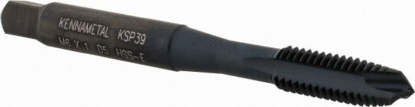 Kennametal - M6x1.00, 3 Flute, Oxide Finish, Vanadium High Speed Steel Spiral Point Tap - Plug Chamfer, Right Hand Thread, 2-1/2" OAL, 16mm Thread Length, 6.48mm Shank Diam, 6H Class of Fit, Series GOtap - Exact Tooling