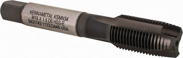 Kennametal - M16x1.50, 3 Flute, TiN/CrC/C Finish, Vanadium High Speed Steel Spiral Point Tap - Plug Chamfer, Right Hand Thread, 3-13/16" OAL, 27.7mm Thread Length, 12.19mm Shank Diam, Series GOtap - Exact Tooling