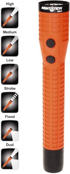 Bayco - LED Bulb, Industrial/Tactical Flashlight - Orange Polycarbonate Body, Integrated Batteries - Exact Tooling