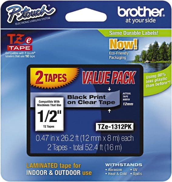 Brother - 1/2" Wide x 314.4" Long, Clear Plastic/Paper Tape Cassette - For Label Maker - Exact Tooling