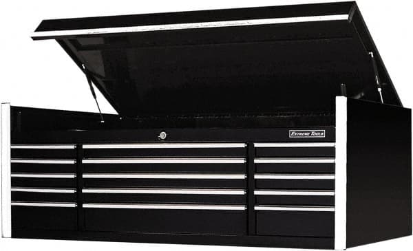 EXTREME TOOLS - 1 Compartment 15 Drawer Top Tool Chest - 72" Wide x 30" Deep x 26-1/4" High, Steel, Black - Exact Tooling