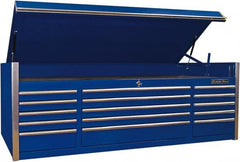 EXTREME TOOLS - 1 Compartment 15 Drawer Top Tool Chest - 72" Wide x 30" Deep x 26-1/4" High, Steel, Blue - Exact Tooling