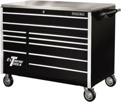 EXTREME TOOLS - 11 Drawer Steel Tool Roller Cabinet - 55" Wide x 46-3/8" High x 30" Deep, Ball Bearing Drawer Slides, Black - Exact Tooling