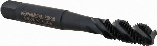 Kennametal - 5/16-24 3 Flute 3B Modified Bottoming Spiral Flute Tap - Vanadium High Speed Steel, Oxide Finish, 2-23/32" OAL, Right Hand Flute, Right Hand Thread, H3, Series GOtap\xAE - Exact Tooling