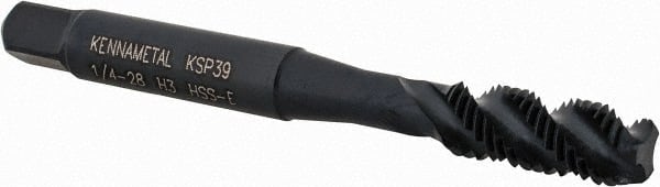 Kennametal - 1/4-28 3 Flute 3B Modified Bottoming Spiral Flute Tap - Vanadium High Speed Steel, Oxide Finish, 2-1/2" OAL, Right Hand Flute, Right Hand Thread, H3, Series GOtap\xAE - Exact Tooling