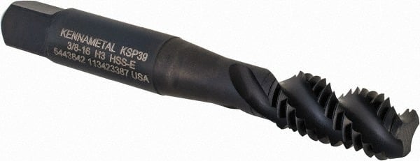 Kennametal - 3/8-16 3 Flute 3B Bottoming Spiral Flute Tap - Vanadium High Speed Steel, Oxide Finish, 2-15/16" OAL, Right Hand Flute, Right Hand Thread, H3, Series GOtap\xAE - Exact Tooling