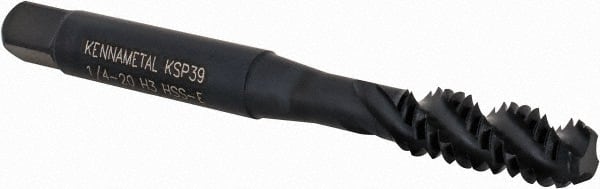 Kennametal - 1/4-20 3 Flute 3B Bottoming Spiral Flute Tap - Vanadium High Speed Steel, Oxide Finish, 2-1/2" OAL, Right Hand Flute, Right Hand Thread, H3, Series GOtap\xAE - Exact Tooling