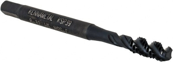 Kennametal - #8-32 3 Flute Bottoming Spiral Flute Tap - Vanadium High Speed Steel, Oxide Finish, 2-1/8" OAL, Right Hand Flute, Right Hand Thread, H5, Series GOtap\xAE - Exact Tooling