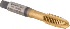 Kennametal - 3/8-16, 3 Flute, TiCN/TiN Finish, Vanadium High Speed Steel Spiral Point Tap - Plug Chamfer, Right Hand Thread, 2-15/16" OAL, 19.1mm Thread Length, 9.68mm Shank Diam, 3B Class of Fit, Series GOtap - Exact Tooling