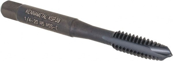 Kennametal - 1/4-20, 3 Flute, Oxide Finish, Vanadium High Speed Steel Spiral Point Tap - Plug Chamfer, Right Hand Thread, 2-1/2" OAL, 16mm Thread Length, 6.48mm Shank Diam, 2B Class of Fit, Series GOtap - Exact Tooling