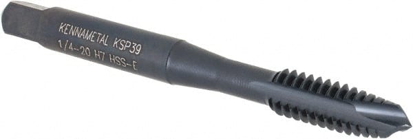 Kennametal - 1/4-20, 3 Flute, Oxide Finish, Vanadium High Speed Steel Spiral Point Tap - Plug Chamfer, Right Hand Thread, 2-1/2" OAL, 16mm Thread Length, 6.48mm Shank Diam, Series GOtap - Exact Tooling