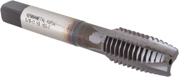 Kennametal - 5/8-11, 3 Flute, TiCN/TiN Finish, Vanadium High Speed Steel Spiral Point Tap - Plug Chamfer, Right Hand Thread, 3-13/16" OAL, 27.7mm Thread Length, 12.19mm Shank Diam, 3B Class of Fit, Series GOtap - Exact Tooling