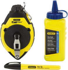 Stanley - 100' Long Reel & Chalk Set - Blue, Includes 4 oz Blue Chalk & Fine Tip Marker - Exact Tooling