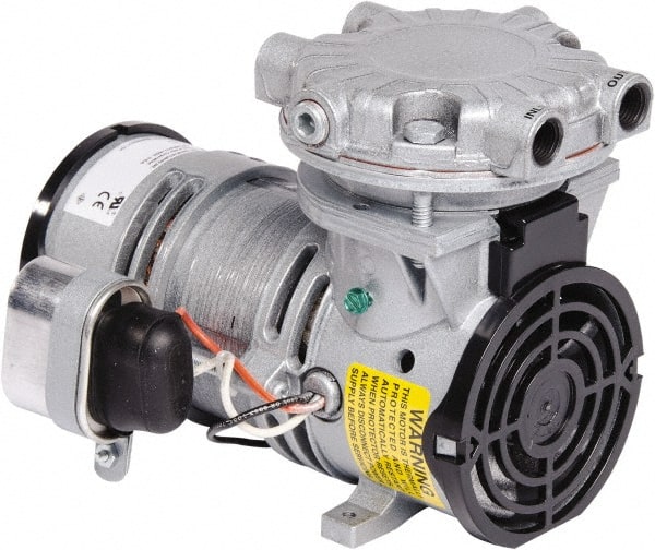 Gast - 1/6 hp, 0.8 CFM, 100 Max psi Piston Vacuum & Compressor Pump - 26 Hg/In, 110/115-1 Volt, 7.98" Long x 5.71" Wide x 5.97" High - Exact Tooling