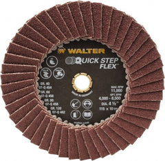 WALTER Surface Technologies - 60 Grit, 4-1/2" Disc Diam, Type 29 Aluminum Oxide Flap Disc - 11,000 Max RPM, Fiber Backing, Arbor Attaching System, Coated - Exact Tooling