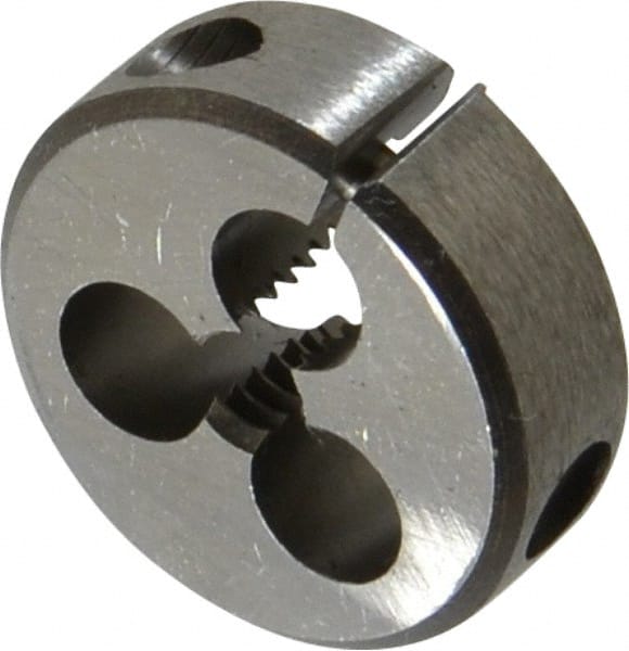 Irwin Hanson - 1/4-20 UNC Thread, 1" Outside Diam Carbon Steel Round Die - 3/8" Thick, Left Hand Thread, Adjustable - Exact Tooling